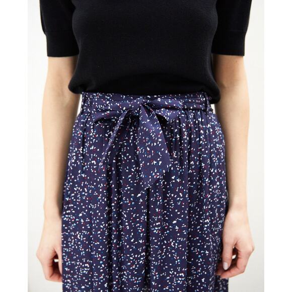 Comptoir Des Cotonniers Navy Blue Confetti Print Bow Waist Flowy Skirt womens S - Picture 3 of 15